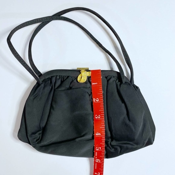 Vintage 1950s Black Fabric Top Handle Purse – Formal Evening Handbag - Picture 5 of 6